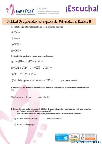 Ejercicios de repaso: Potencias y raíces 2