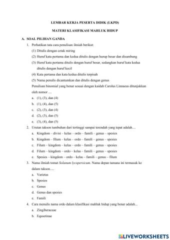 Klasifikasi Makhluk Hidup