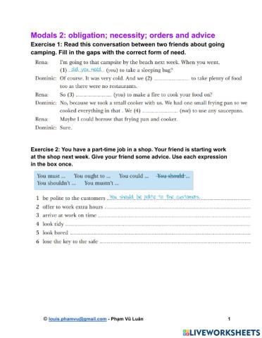 Modals 2: obligation- necessity- orders and advice