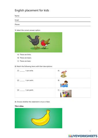 English placement for kids
