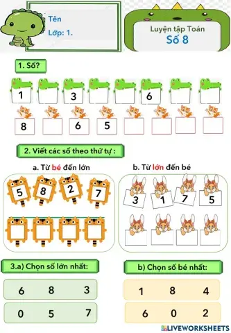 Toán lớp 1 Số 8