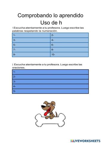 Dictado de palabras con h