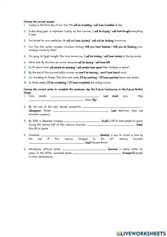 Future perfect and future continuous