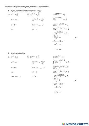 Eksponencijalne jednadžbe i nejednadžbe