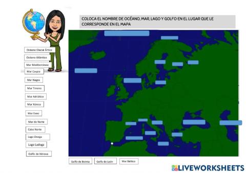 Mapa mares, oceanos, lagos y cabos