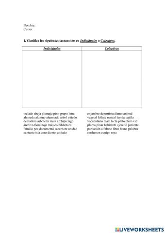 Sustantivos individuales y colectivos
