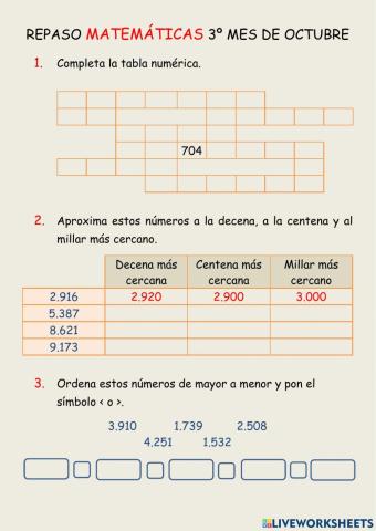 Repaso matemáticas 3º mes de octubre
