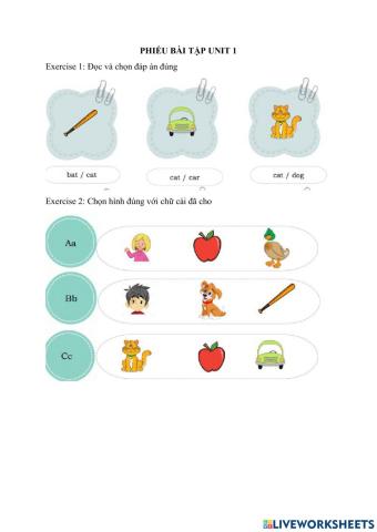 Phiếu bài tập A-B-C