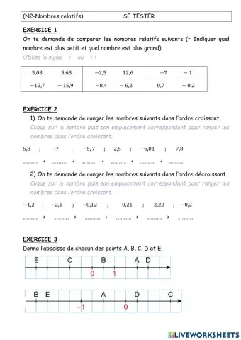 Comparaison nombres relatifs