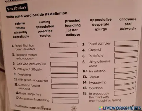 Chapter 6 Bridge to Terabithia Vocabulary