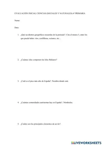 Evaluación inicial geografía e historia.