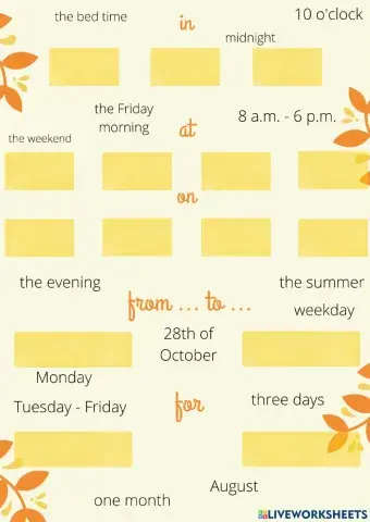 In - on - at - from ... to - for