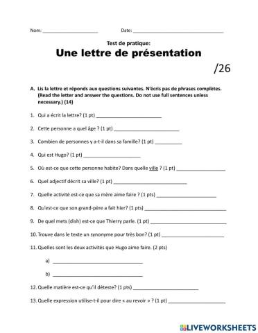Test de pratique lettre de presentation