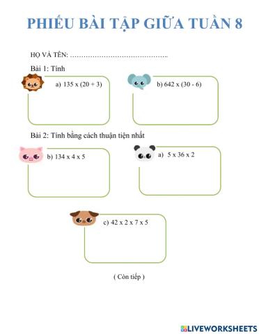 Phiếu bài tập giữa tuần 8