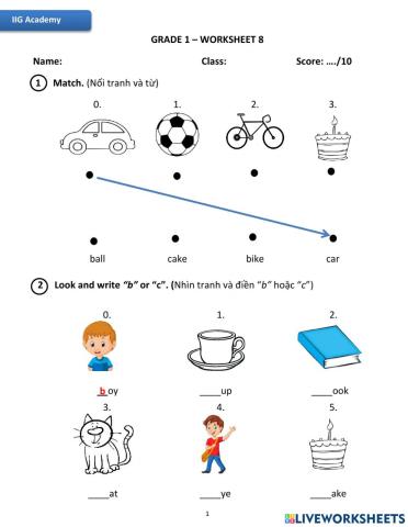IIG-Grade 1-Worksheet 8