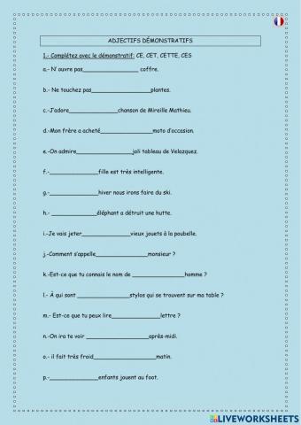 Adjectifs démonstratifs