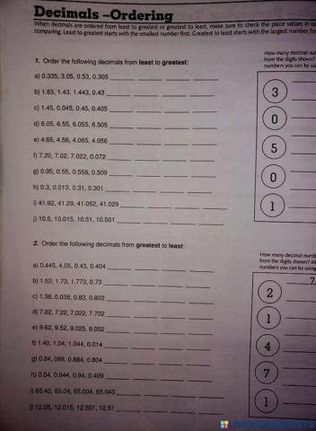 Ordering Decimals
