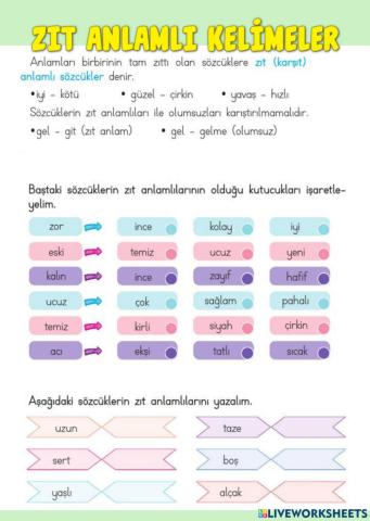 Zıt Anlamlı Sözcükler