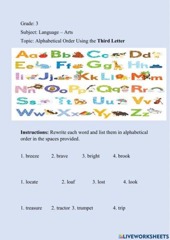 ABC Order Using Third the Letter