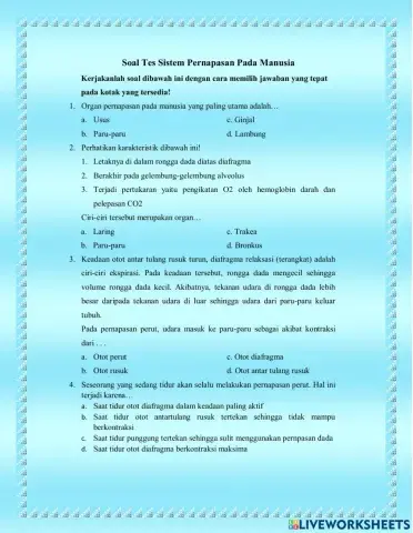 Soal Tes Kognitif Sistem Pernapasan Pada Manusia