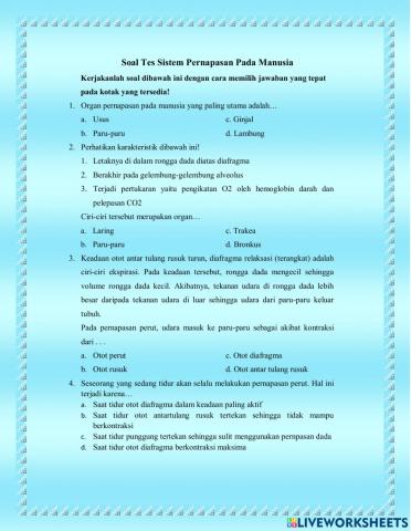Soal Tes Kognitif Sistem Pernapasan Pada Manusia