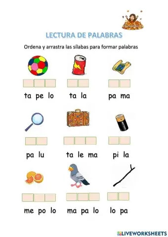 Lectura de palabras fonemas M,P,L,T