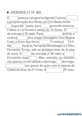 86  -  Dias da semana, valores, horas, artigos preposições, contrações