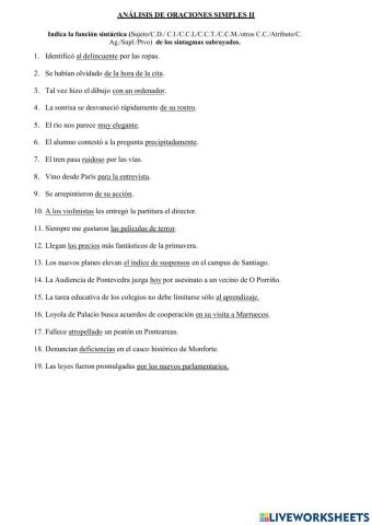 Análisis de oraciones simples II