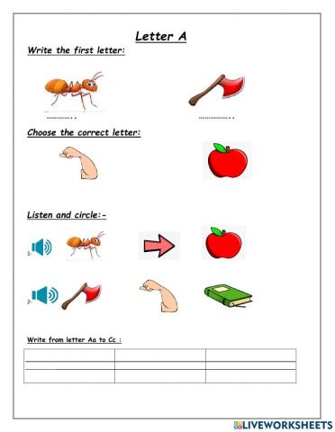 Letter a worksheet