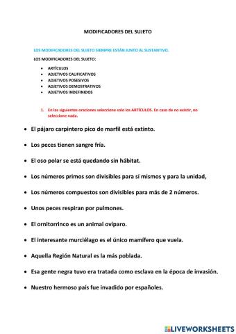 Modificadores del sujeto