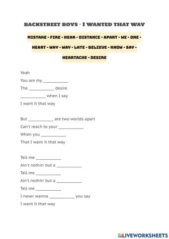 Song - Backstreet boys - I wanted that way