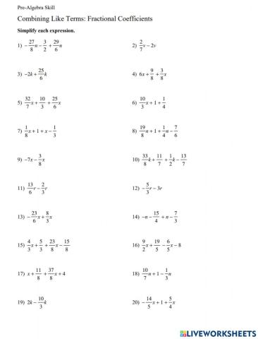Combining Like Terms with Fractions