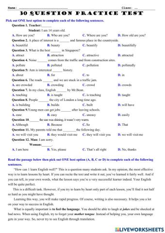 30 QUESTION PRACTICE TEST - Ms Thủy