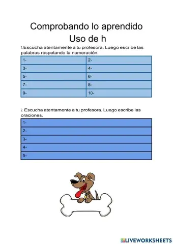 Dictado de palabras con h