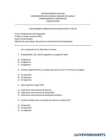 Cuestionario formativo generalidades del balonamo