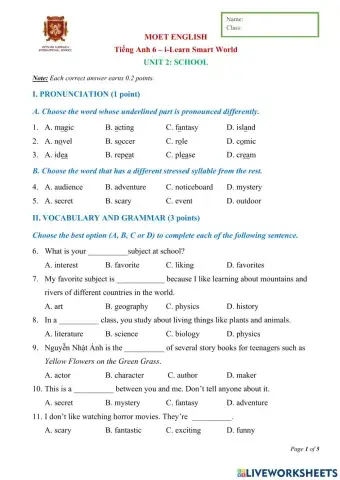 MOET English Grade 6 Unit 2
