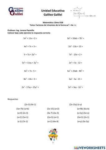 Factoreo del trinomio de la forma ax2+bx+c