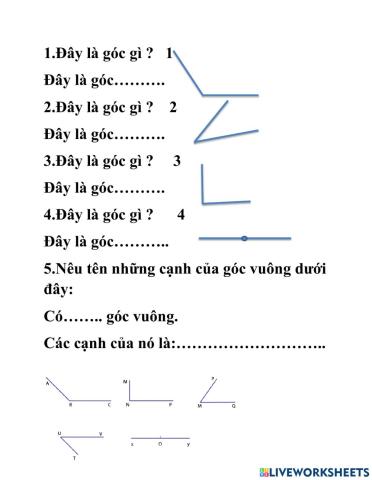Toán về Góc vuông,Góc nhọn,Góc tù,Góc bẹt