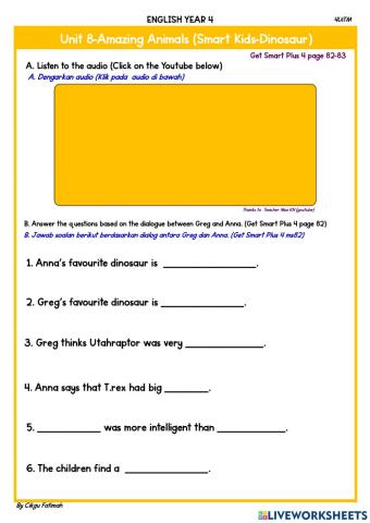 Unit 8 -Amazing Animals (Dinosaur)