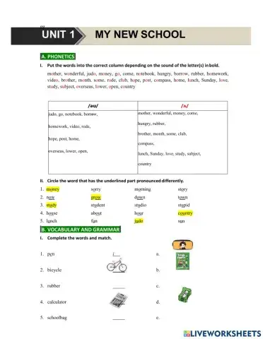 MLH6 - Unit 1 - My new school - keys
