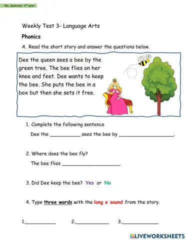 Term 1-Weekly Test Language Arts 3