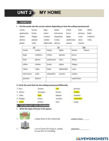 MLH6 - Unit 2 - My house - Đáp án