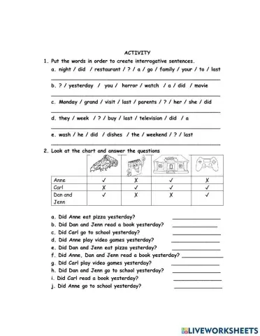 Interrogative sentences, wh words and short answers
