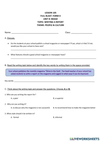 LESSON 105 UNIT 8b Writing a Report