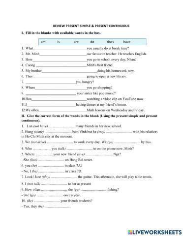 Present simple & Present Continuous (Grade 6)