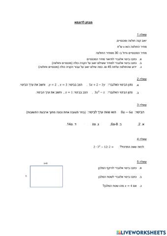 מבחן לדוגמא כיתה ז