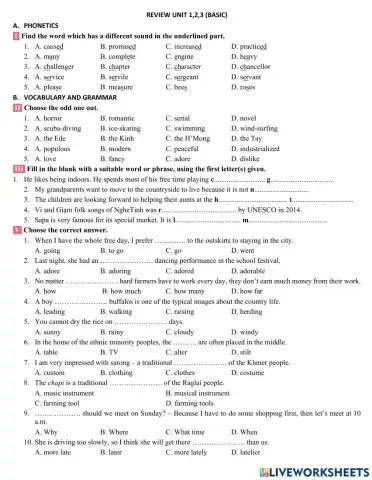 Test - Class 8 - Review (Unit 1,2,3 - Basic)