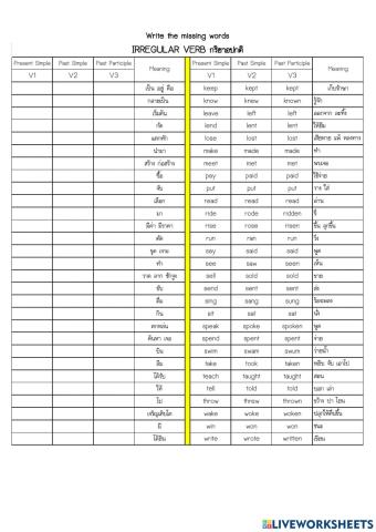 Exercise: Irregular Verb 1.29