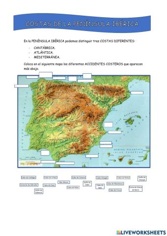 Accidentes geográficos de la costa de la Península Ibérica