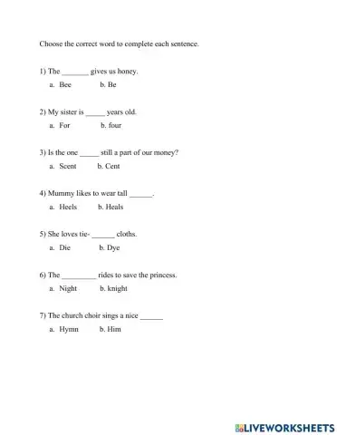 Homophone multiple choice